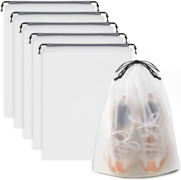 Waterproof Drawstring Shoe Bags for Travel Storage Packing Organizer Set 5 Pack Clear