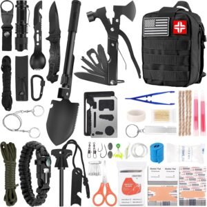 142 Piece Survival and First Aid Kit Emergency Outdoor Camping Hiking Gear with Molle Pouch