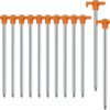 Camping Tent Stakes 7.1 Inch Non Rust Metal Ground Pegs Heavy Duty Orange 12 Pack