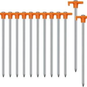Camping Tent Stakes 7.1 Inch Non Rust Metal Ground Pegs Heavy Duty Orange 12 Pack
