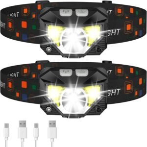 Rechargeable LED Headlamp Flashlight Waterproof Motion Sensor Outdoor Light Set