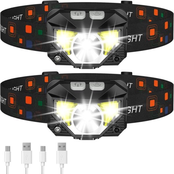 Rechargeable LED Headlamp Flashlight Waterproof Motion Sensor Outdoor Light Set
