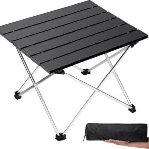Portable Folding Camping Table Aluminum Top Lightweight Outdoor Beach Picnic Table Black