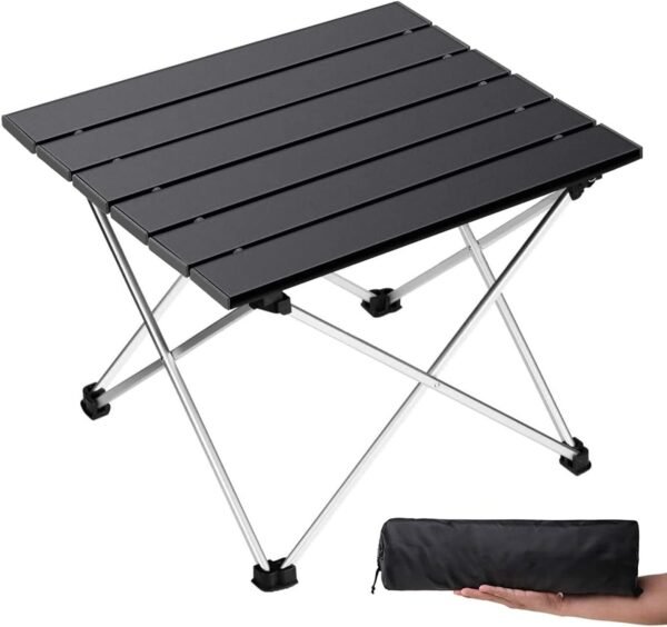 Portable Folding Camping Table Aluminum Top Lightweight Outdoor Beach Picnic Table Black