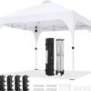 10x10 Pop Up Canopy Tent Instant Outdoor Sun Shelter with Wheeled Bag Stakes and Ropes White