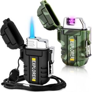 2 2-Pack Waterproof USB Rechargeable Windproof Arc Torch Lighters Outdoor Survival Gear
