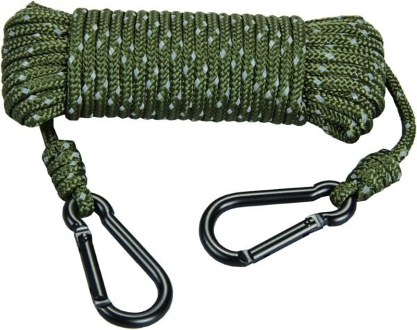 Heavy Duty Reflective Treestand Rope with Dual Carabiner Clips Hunting