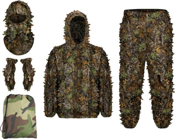 Lightweight 3D Leafy Ghillie Suit Set for Hunting Outdoor Concealment