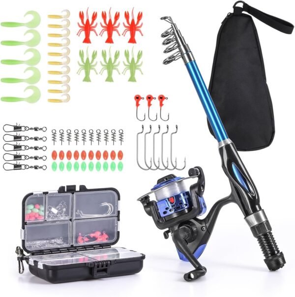 Kids Telescopic Fishing Rod Reel Combo Kit with Carrying Bag Accessories