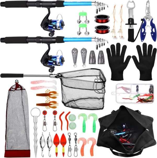 Telescopic Fishing Rod Reel Combo Kit with Tackle Carrying Bag Accessories