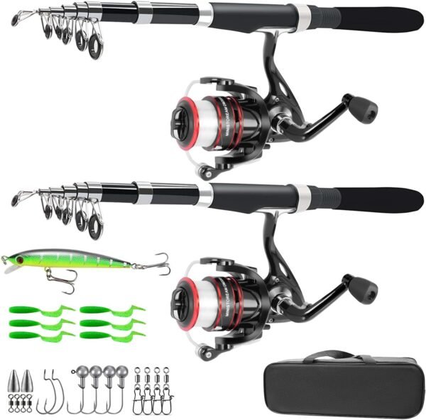 Telescopic Fishing Rod Combo Kit with Reels Lures Carrying Bag