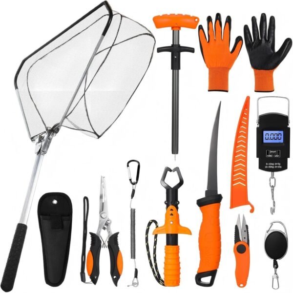 Fishing Tool Kit with Pliers Knife Scale Gripper Gloves Accessories Set