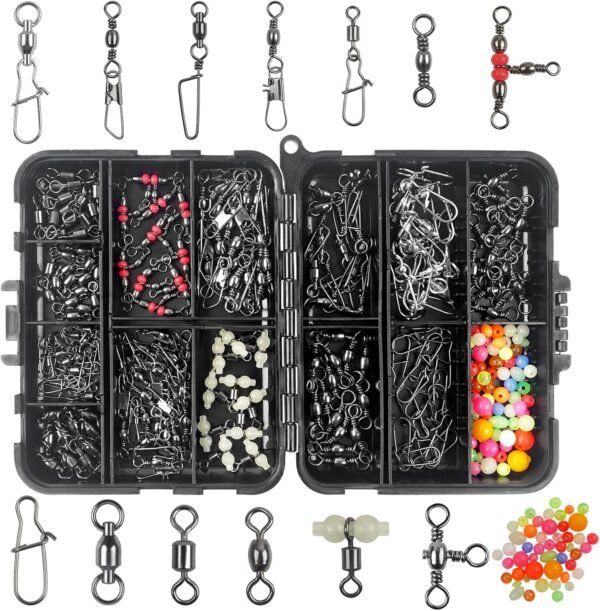Fishing Swivels Kit Ball Bearing Barrel Snap Connectors Freshwater Saltwater Fishing