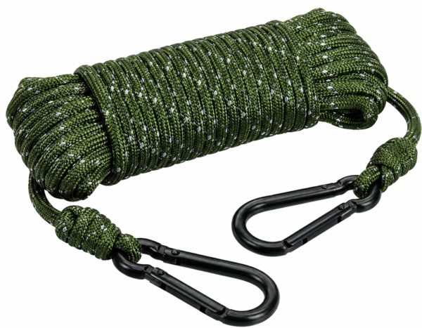 Heavy Duty Reflective Treestand Rope with Dual Carabiner Clips Hunting