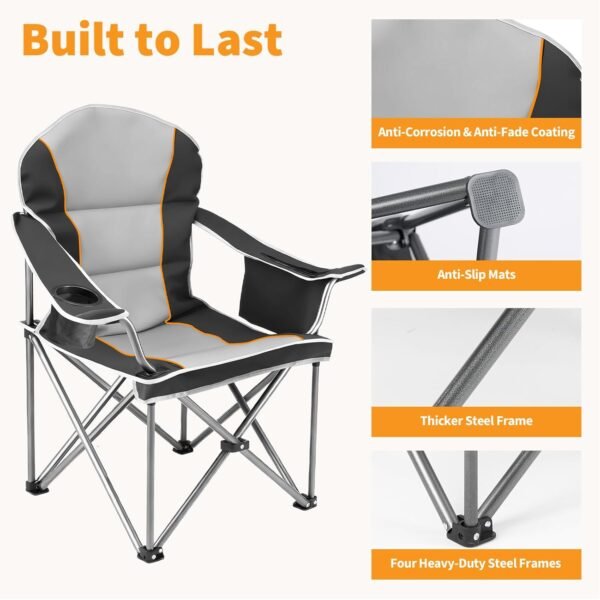 Heavy Duty Folding Camping Chair Portable Outdoor Seat with Cupholders