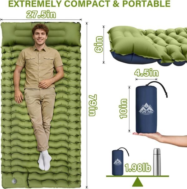 3 Ultralight Inflatable Camping Sleeping Pad with Pillow Foot Pump Mattress