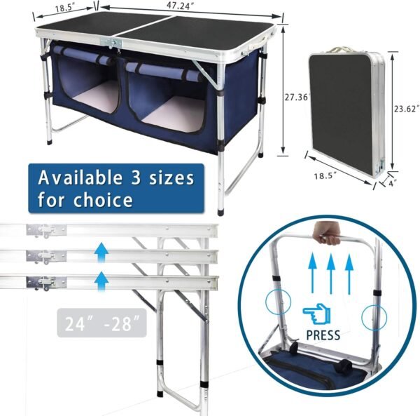 Portable Aluminum Folding Camping Table Adjustable Outdoor Picnic Workstation