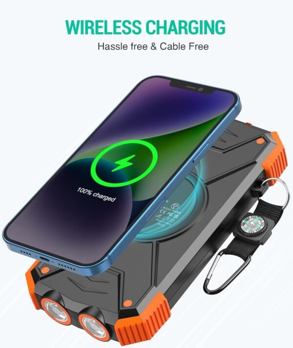 10,000mAh Solar Power Bank Portable 20W Wireless Fast Charger Camping