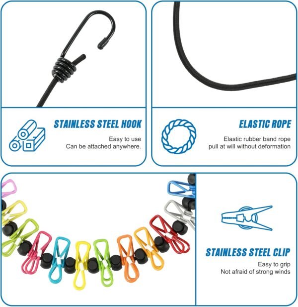 Retractable Portable Clothesline with Clips Travel Outdoor Indoor Laundry Drying Rope
