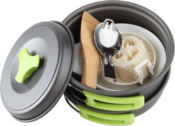 Camping Cookware Set Backpacking Mess Kit Pots Pans Portable Camp Kitchen Gear
