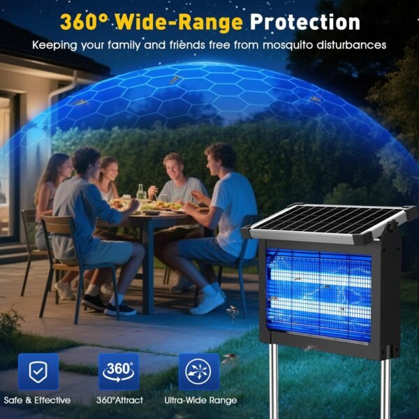 Solar Mosquito Bug Zapper Outdoor 4500V Waterproof Rechargeable 1/2 Acre Coverage