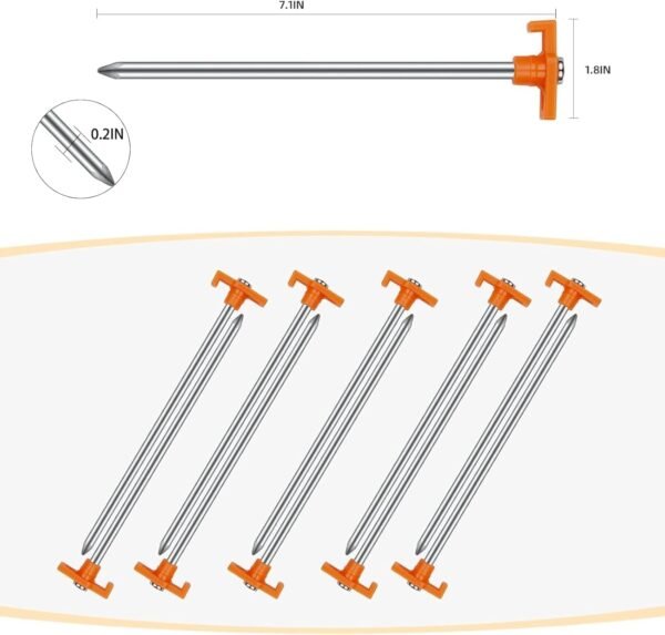 Camping Tent Stakes 7.1 Inch Non Rust Metal Ground Pegs Heavy Duty Orange 12 Pack