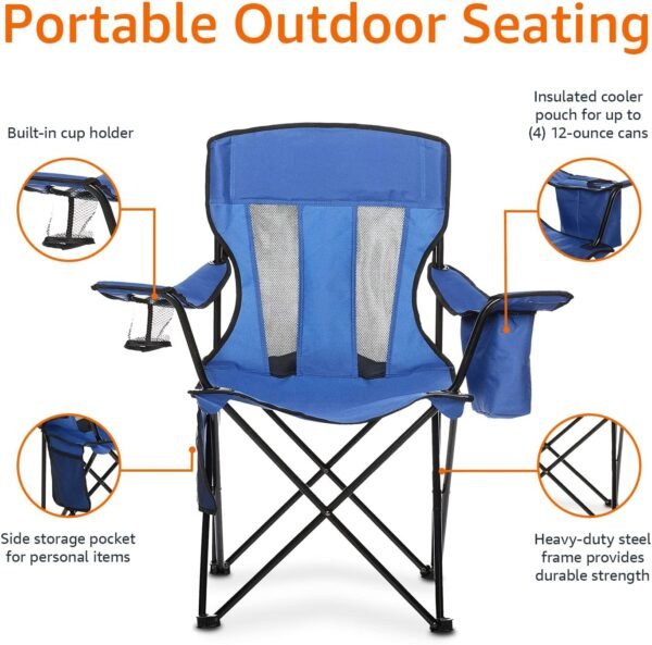 Folding Mesh Camping Chair with Cup Holder Cooler Pocket Portable Outdoor Seat