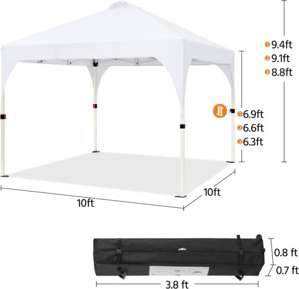 10x10 Pop Up Canopy Tent Instant Outdoor Sun Shelter with Wheeled Bag Stakes and Ropes White