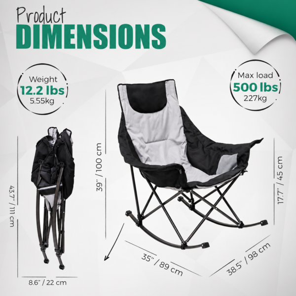 Oversized Rocking Camping Chair Padded High Back Portable Outdoor Recliner Heavy Duty