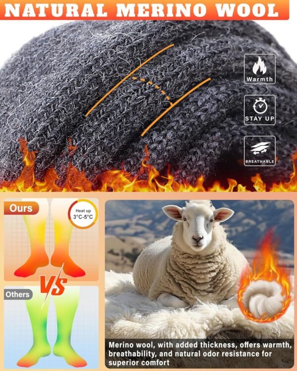 Thermal Merino Wool Knee High Ski Socks for Winter Sports and Outdoor Activities