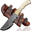 3 Handmade Damascus Fixed Blade Hunting Knife with Leather Sheath Outdoor