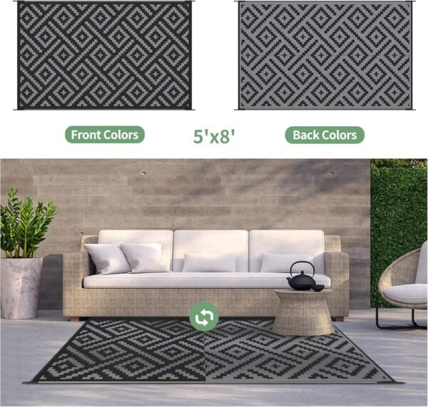 Waterproof Reversible Outdoor Patio Rug Plastic Camping Mat for RV Deck