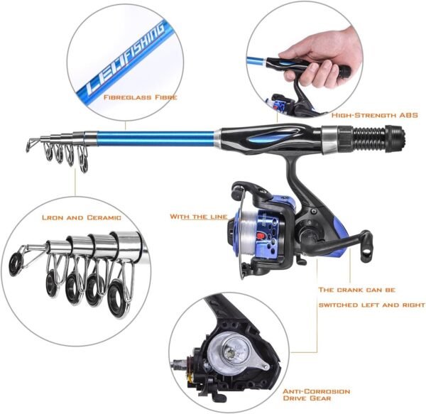 Kids Telescopic Fishing Rod Reel Combo Kit with Carrying Bag Accessories
