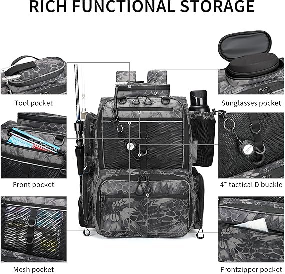 42L Waterproof Fishing Tackle Backpack with Rod Holders Outdoor Gear Storage