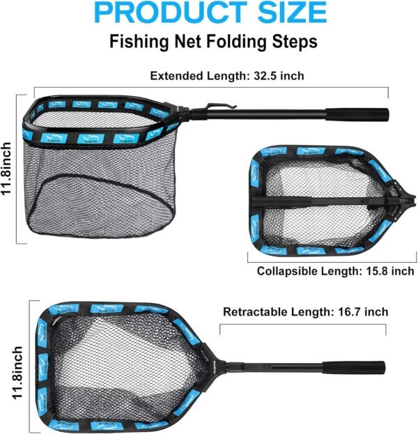 Floating Fishing Landing Net Rubber Coated Foldable Kayak Salmon Bass