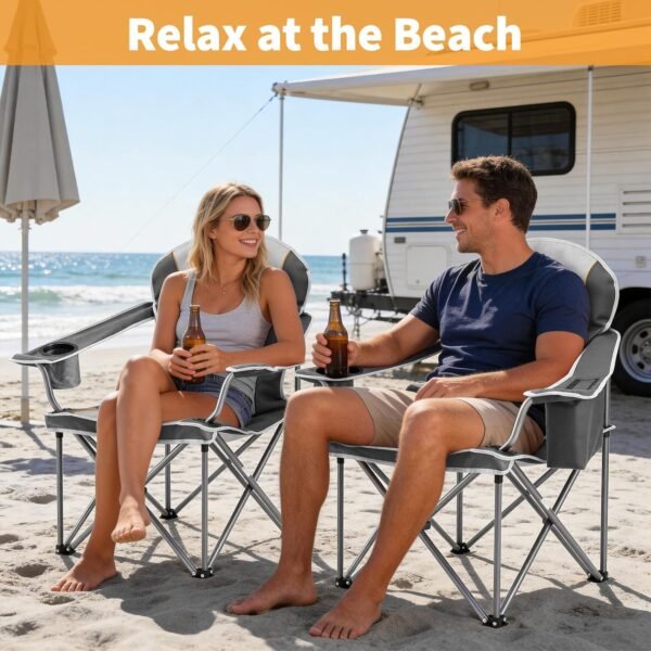 Heavy Duty Folding Camping Chair Portable Outdoor Seat with Cupholders