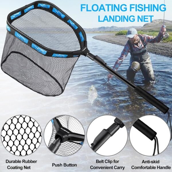 Floating Fishing Landing Net Rubber Coated Foldable Kayak Salmon Bass
