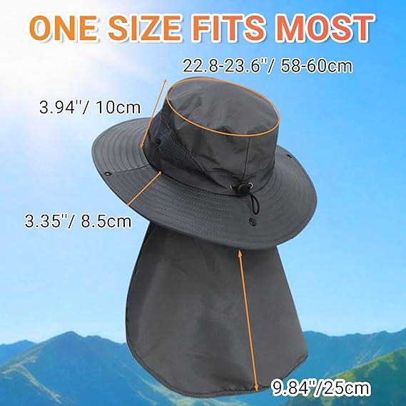 4 Wide Brim Sun Hat with Neck Flap UV Protection Outdoor Cap
