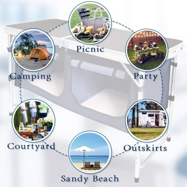 Portable Aluminum Folding Camping Table Adjustable Outdoor Picnic Workstation