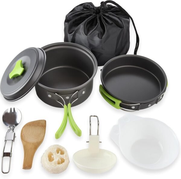 Camping Cookware Set Backpacking Mess Kit Pots Pans Portable Camp Kitchen Gear