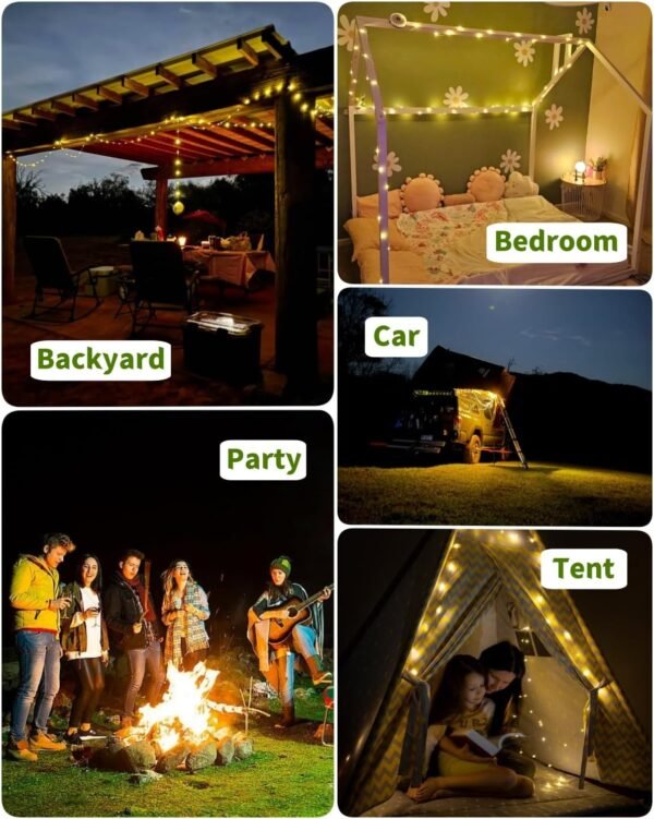 Solar Camping String Lights 39.4FT Fairy Lantern Waterproof Rechargeable LED Tent Light Outdoor