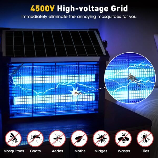 Solar Mosquito Bug Zapper Outdoor 4500V Waterproof Rechargeable 1/2 Acre Coverage