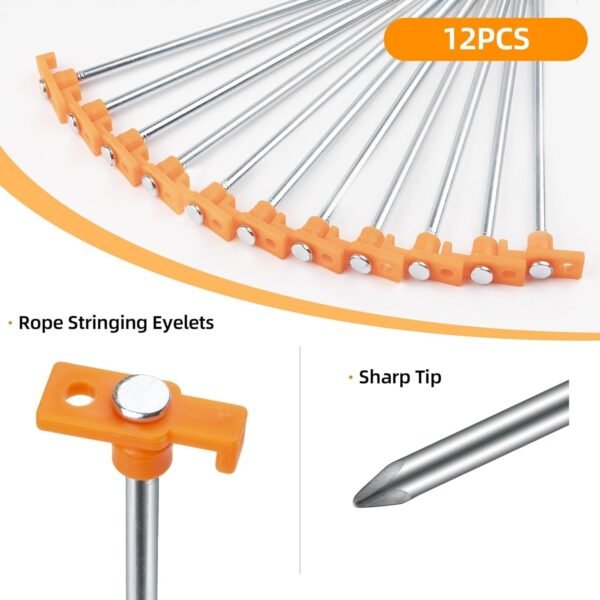 Camping Tent Stakes 7.1 Inch Non Rust Metal Ground Pegs Heavy Duty Orange 12 Pack
