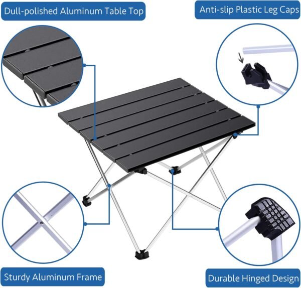 Portable Folding Camping Table Aluminum Top Lightweight Outdoor Beach Picnic Table Black