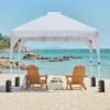 10x10 Pop Up Canopy Tent Instant Outdoor Sun Shelter with Wheeled Bag Stakes and Ropes White