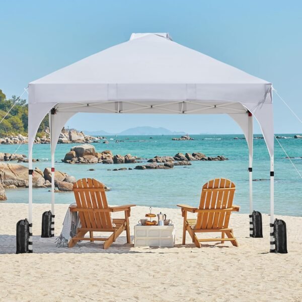 10x10 Pop Up Canopy Tent Instant Outdoor Sun Shelter with Wheeled Bag Stakes and Ropes White