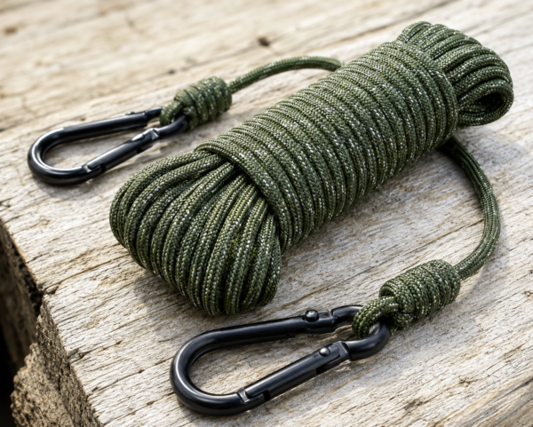Heavy Duty Reflective Treestand Rope with Dual Carabiner Clips Hunting