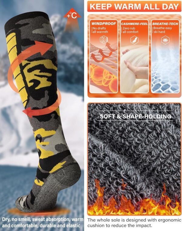Thermal Merino Wool Knee High Ski Socks for Winter Sports and Outdoor Activities