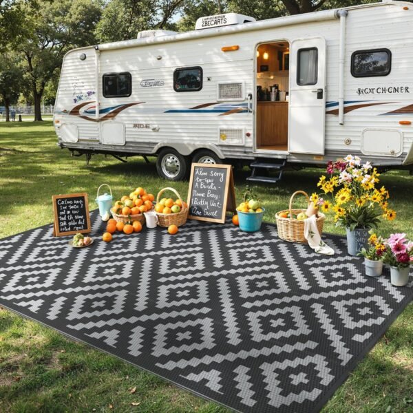 Waterproof Reversible Outdoor Patio Rug Plastic Camping Mat for RV Deck