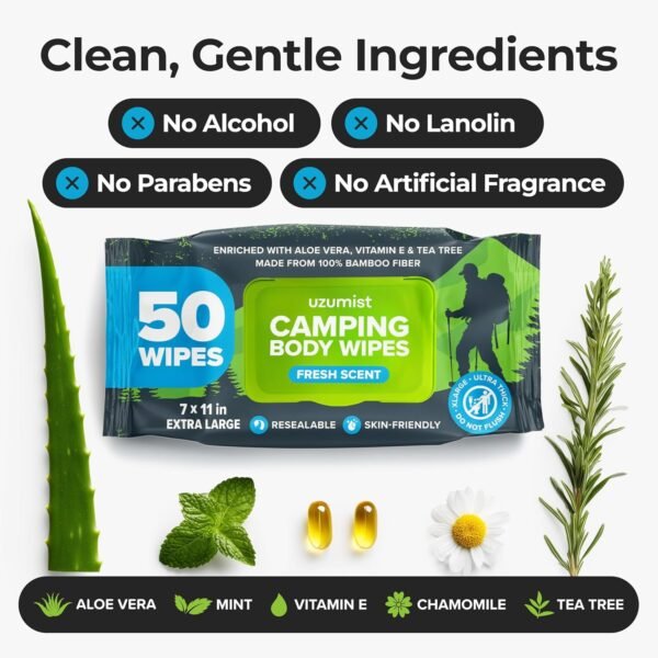4 XL Camping Body Wipes No Rinse Disposable Shower Cleansing Cloths
